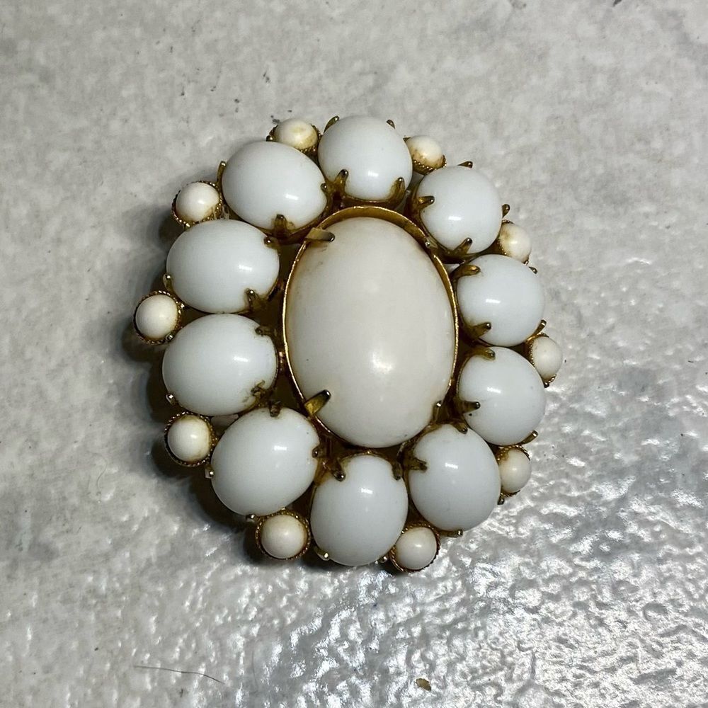 Vintage White Bead Brooch